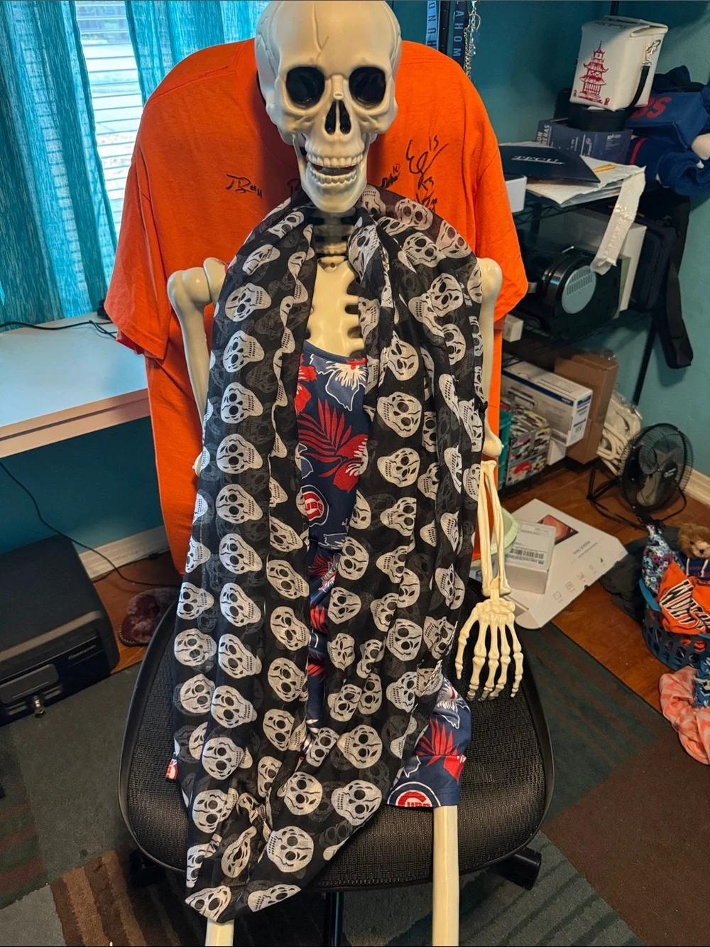 Black Skull Print Infinity Scarf - Unbranded